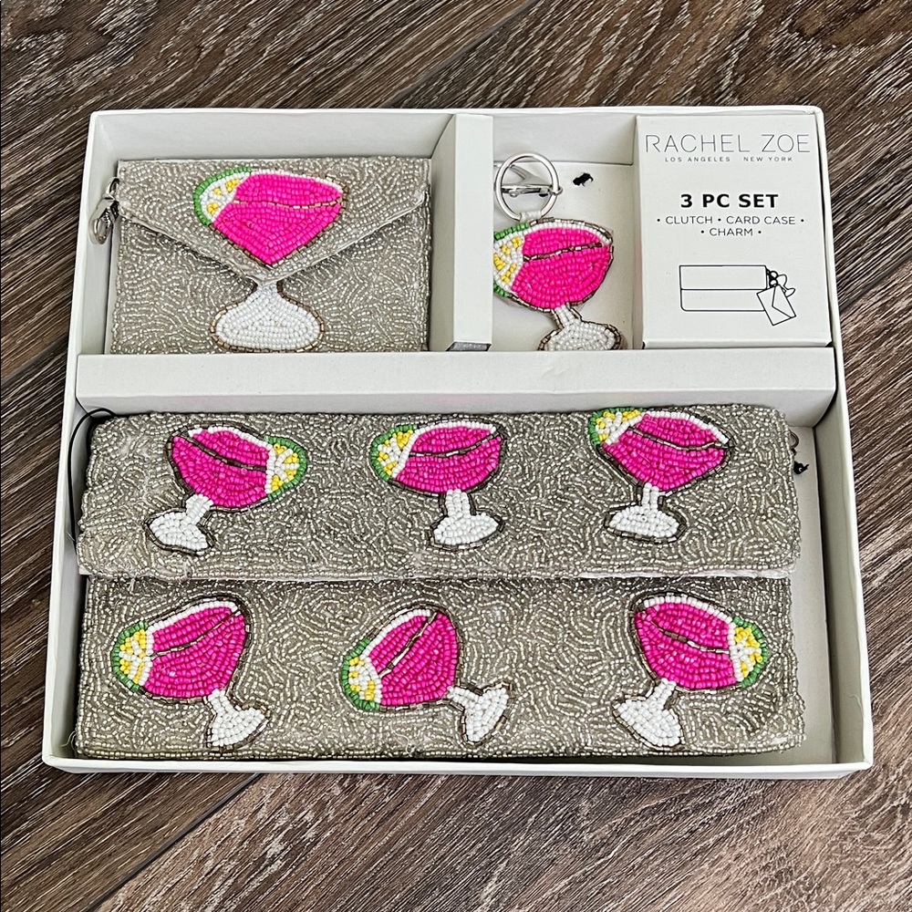 Rachel Zoe Gray Set with Pink Cocktail Motif - Picture 1 of 11